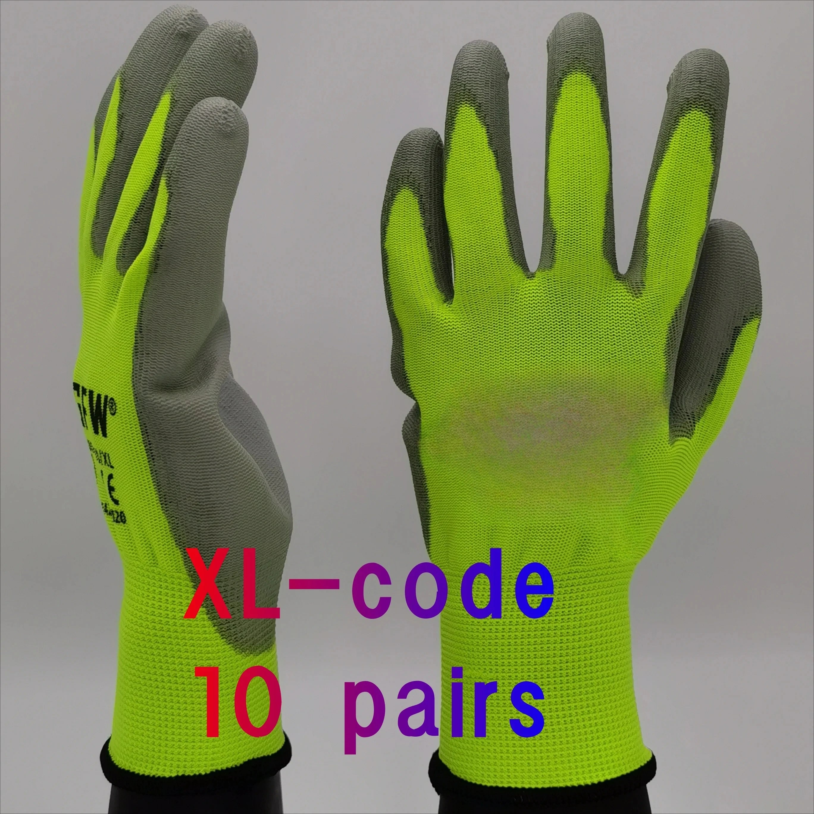 10 Pairs PU Coated Work Gloves - Lightweight, Durable Safety Gloves EN 388/ISO20471 Certified, Sizes S/M/L/XL