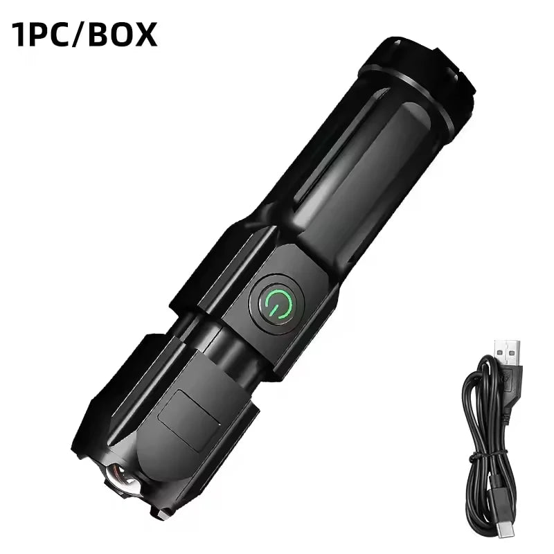 LED Camping Torch Flashlight High Power Rechargeable USB Spotlight Zoom Lantern Built-in Battery For Fishing Outdoor Waterproof