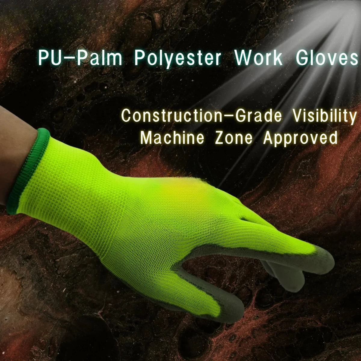 10 Pairs PU Coated Work Gloves - Lightweight, Durable Safety Gloves EN 388/ISO20471 Certified, Sizes S/M/L/XL