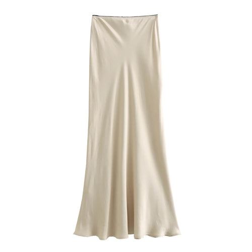 2026 Spring Women's Satin High-Waist A-Line Maxi Skirt with Bow Detail - Vintage Elegant Chic Fashion