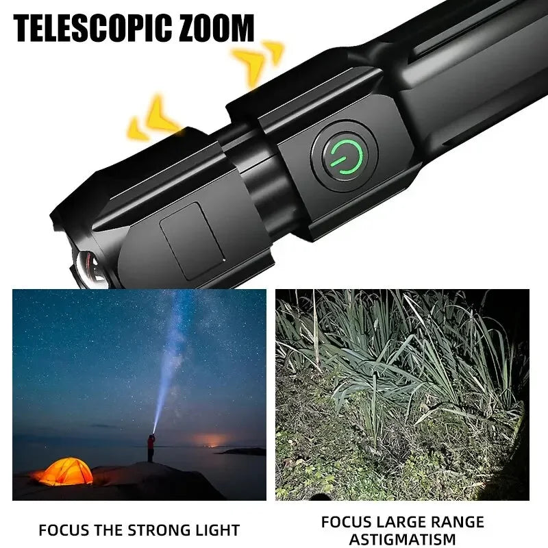 Powerful LED Flashlight Rechargeable USB Built-in Lithium Battery Waterproof Zoom Fishing Hunting Camping Tactical Flashlight