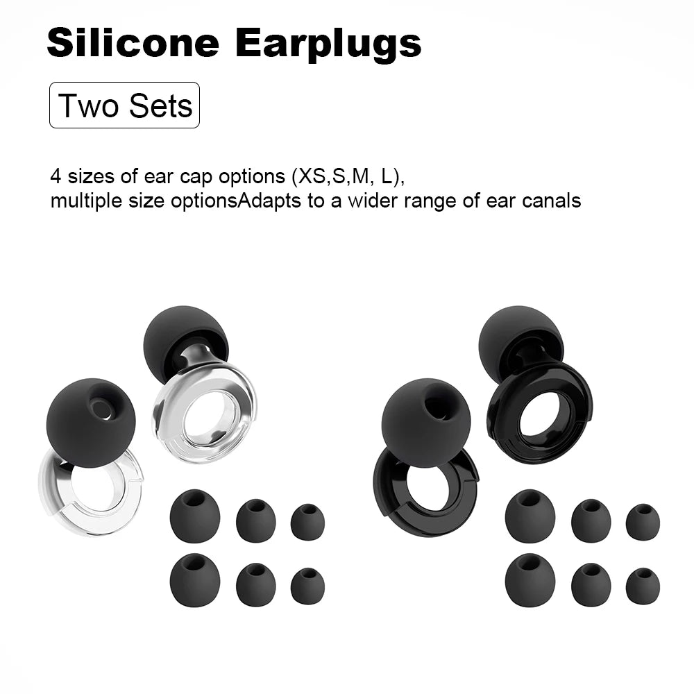 HUAK Quiet Ear Plugs for Noise Reduction – Super Soft, Reusable Hearing Protection for Sleep,Swim, Work 8 Ear Tips in XS/S/M/L