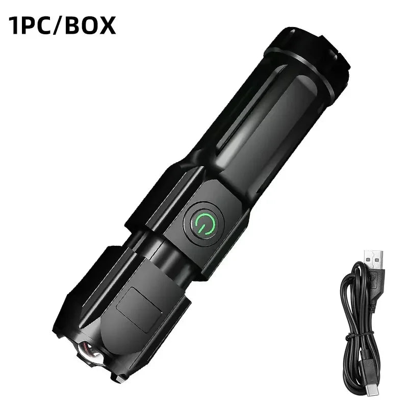 LED Camping Torch Flashlight High Power Rechargeable USB Spotlight Zoom Lantern Built-in Battery For Fishing Outdoor Waterproof